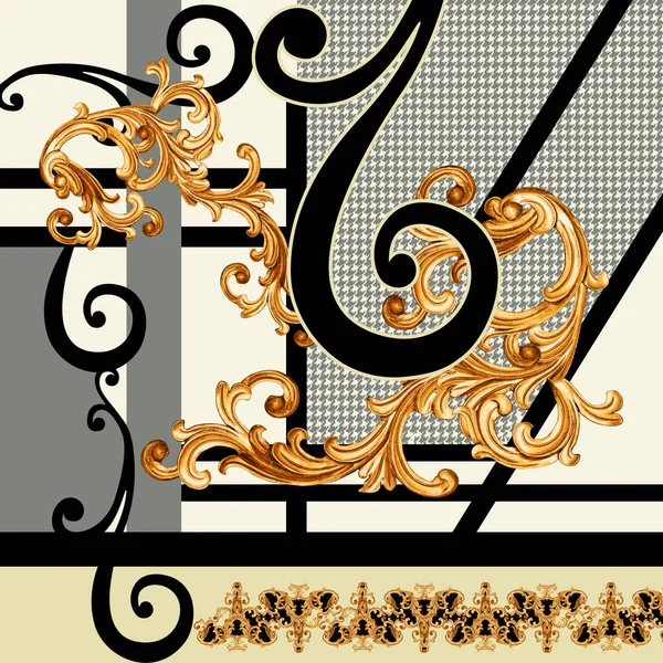 Gouden Barok Met Geometrische Tandenpatroon — Stockfoto