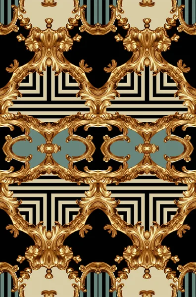 Geometric Pattern Golden Baroque Ornament Elements Print — Stock Photo, Image