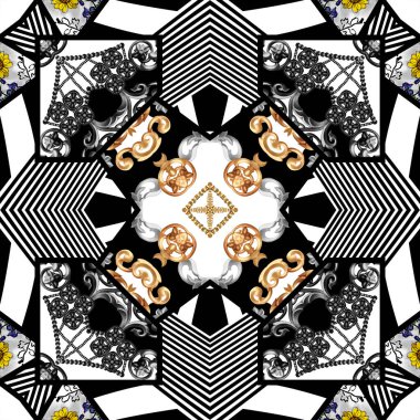 Geometrik desen; yazdırmak için altın barok ve süs ögeleri