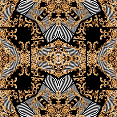 Geometrik desen; yazdırmak için altın barok ve süs ögeleri