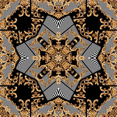 Geometrik desen; yazdırmak için altın barok ve süs ögeleri