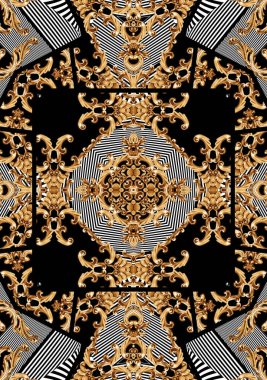 Geometrik desen; yazdırmak için altın barok ve süs ögeleri