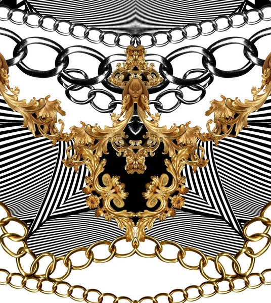 Ланцюжки Золотий Бароковий Геометричний Візерунок — стокове фото