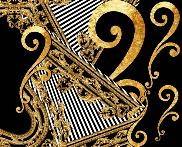 Geometrische Motieven Gouden Barokke Ornamentelementen Voor Opdruk — Stockfoto