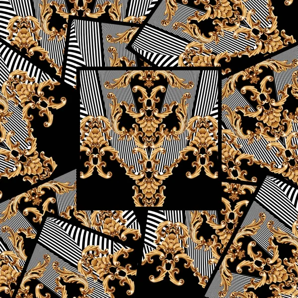 Geometric Pattern Golden Baroque Ornament Elements Print — Stock Photo, Image