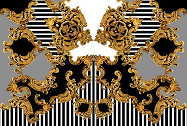 Geometrik desen; yazdırmak için altın barok ve süs ögeleri
