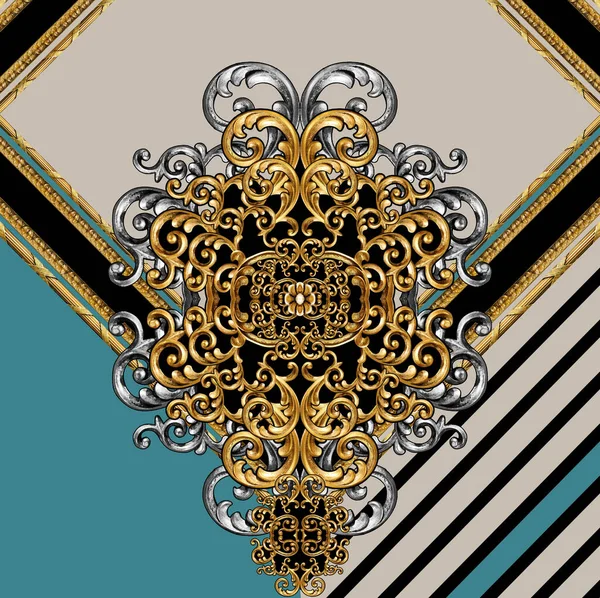 Geometric Pattern Golden Baroque Ornament Elements Print — Stock Photo, Image