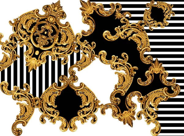 Geometrische Motieven Gouden Barokke Ornamentelementen Voor Opdruk — Stockfoto