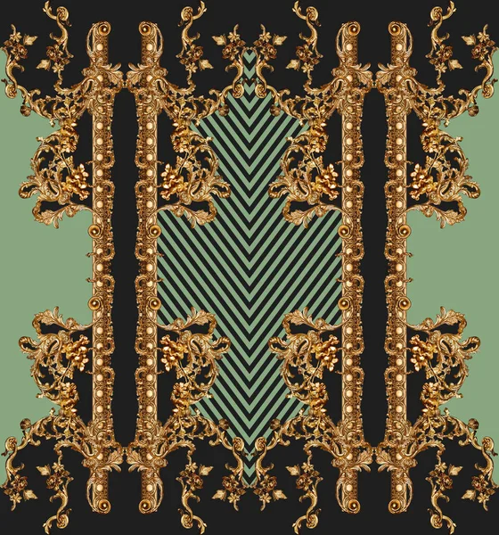 Geometric Pattern Golden Baroque Ornament Elements Print — Stock Photo, Image