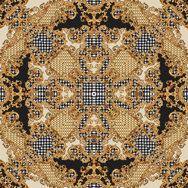 Houndstoth Μοτίβο Φόντο Παραδοσιακό Σχέδιο Πλεκτό Ύφασμα Χρυσό Μπαρόκ Και — Φωτογραφία Αρχείου
