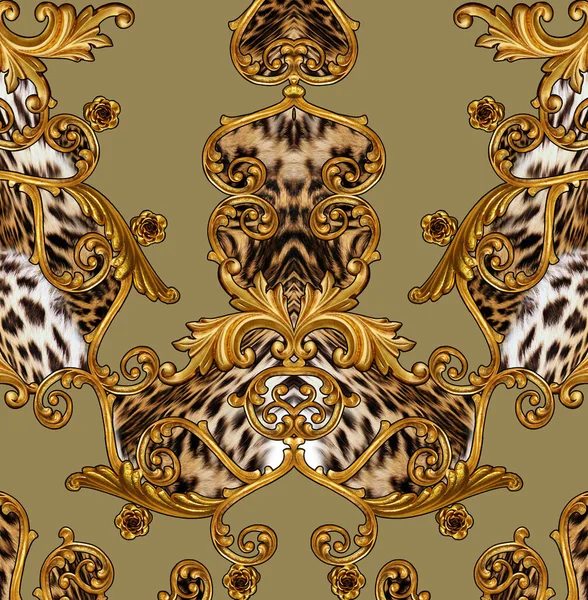 Golden Baroque Leopard Background Print — Stock Photo, Image