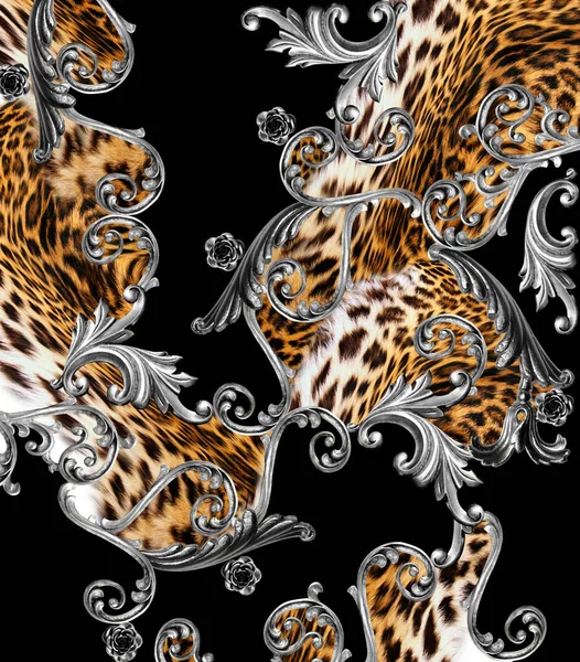 Fundo Barroco Leopardo Dourado Para Impressão — Fotografia de Stock