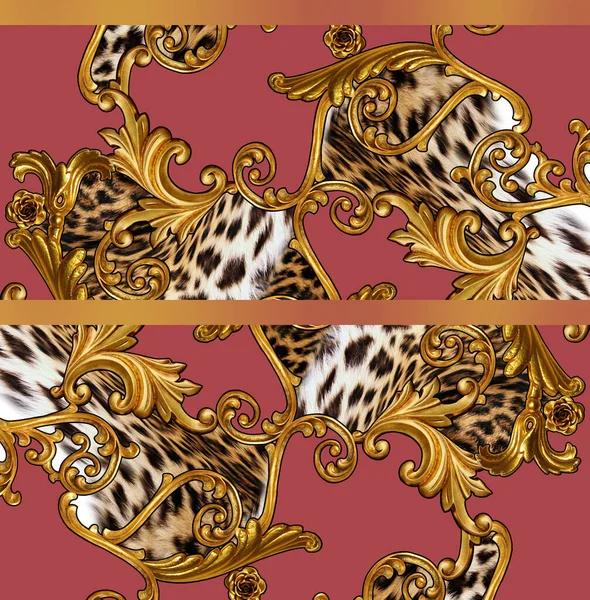 Gyllene Barock Och Leopard Bakgrund För Tryck — Stockfoto