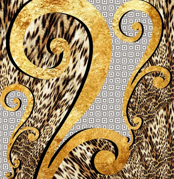 Золотий Фон Бароко Леопарда Друку — стокове фото