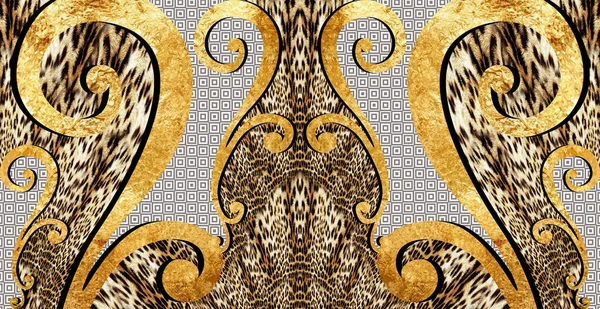 Goldener Barock Und Leopardenhintergrund Zum Drucken — Stockfoto