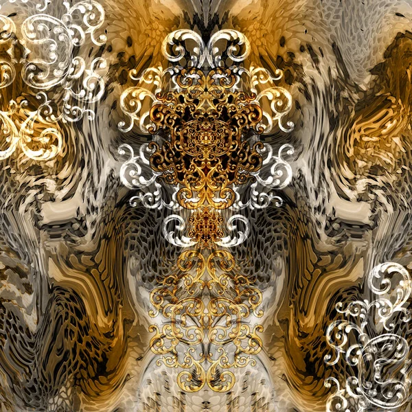 Złoty Barokowy Lampart Wzorem Geometrycznym Nadruku — Zdjęcie stockowe