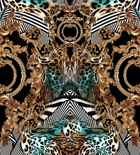 Золотой Барокко Леопардовая Кожа Геометрическим Рисунком — стоковое фото