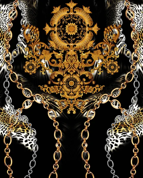 Golden Baroque Leopard Background — Stock Photo, Image