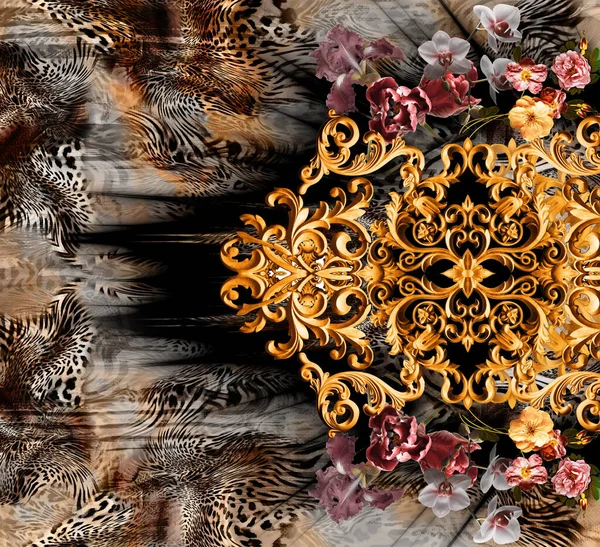 Blommor Barock Mix Leopard Mönster Bakgrund — Stockfoto