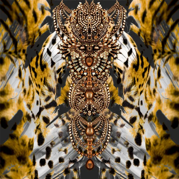Piel Barroca Leopardo Dorado Con Patrón Geométrico Para Imprimir — Foto de Stock