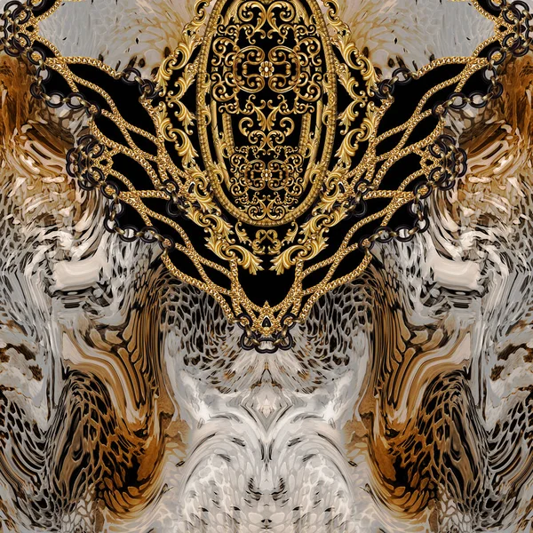 Złoty Barok Skóra Węża Geometrycznym Wzorem Druku — Zdjęcie stockowe