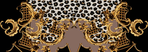 Золотий Бароко Шкіра Леопарда Геометричним Візерунком Друку — стокове фото