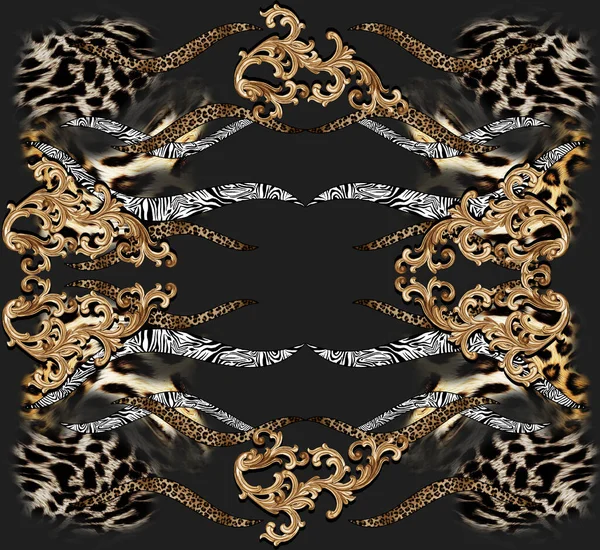 Piel Barroca Leopardo Dorado Con Patrón Geométrico Para Imprimir —  Fotos de Stock