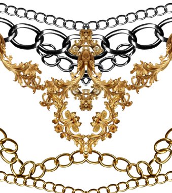 Altın barok ve zincir tasarımlı süs elementleri