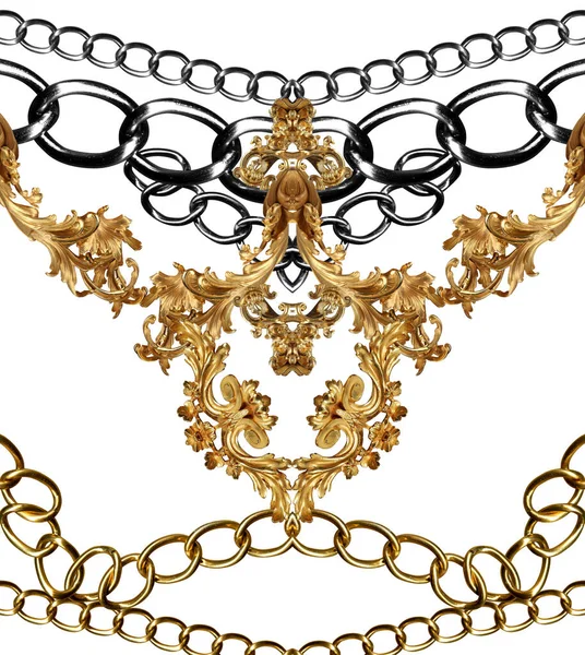 Zlaté Barokní Ozdobné Prvky Konstrukcí Řetězů — Stock fotografie
