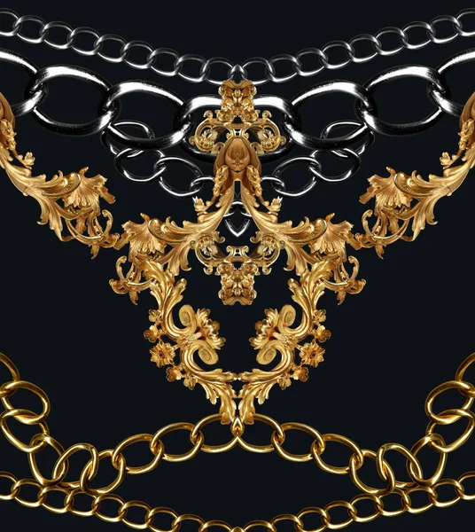 Golden Baroque Ornament Elements Chains Design — Stock Photo, Image