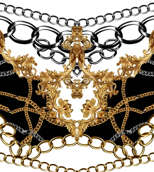 Золоті Елементи Бароко Орнаменту Дизайном Ланцюгів — стокове фото