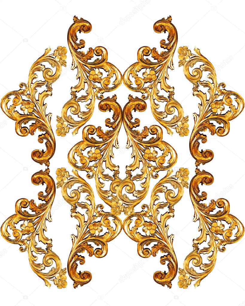 Geometric pattern; golden baroque and  ornament elements for print