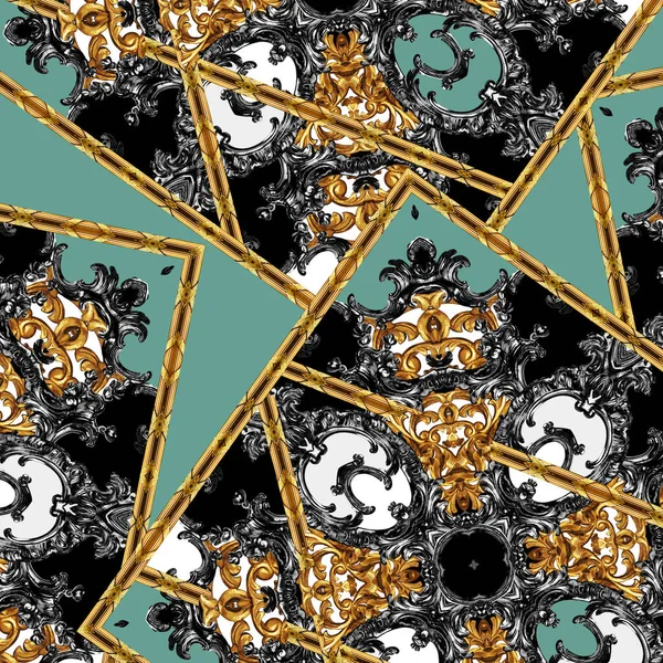 Γεωμετρικό Σχέδιο Χρυσαφί Μπαρόκ Και Διακοσμητικά Στοιχεία Για Εκτύπωση — Φωτογραφία Αρχείου