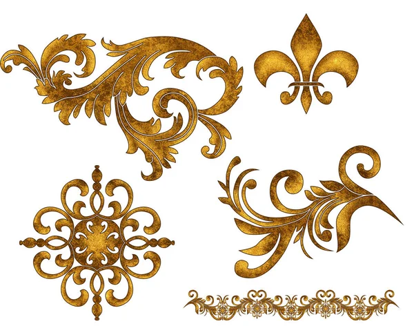 Geometric Pattern Golden Baroque Ornament Elements Print — Stock Photo, Image