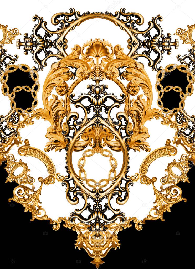 Geometric pattern; golden baroque and  ornament elements for print