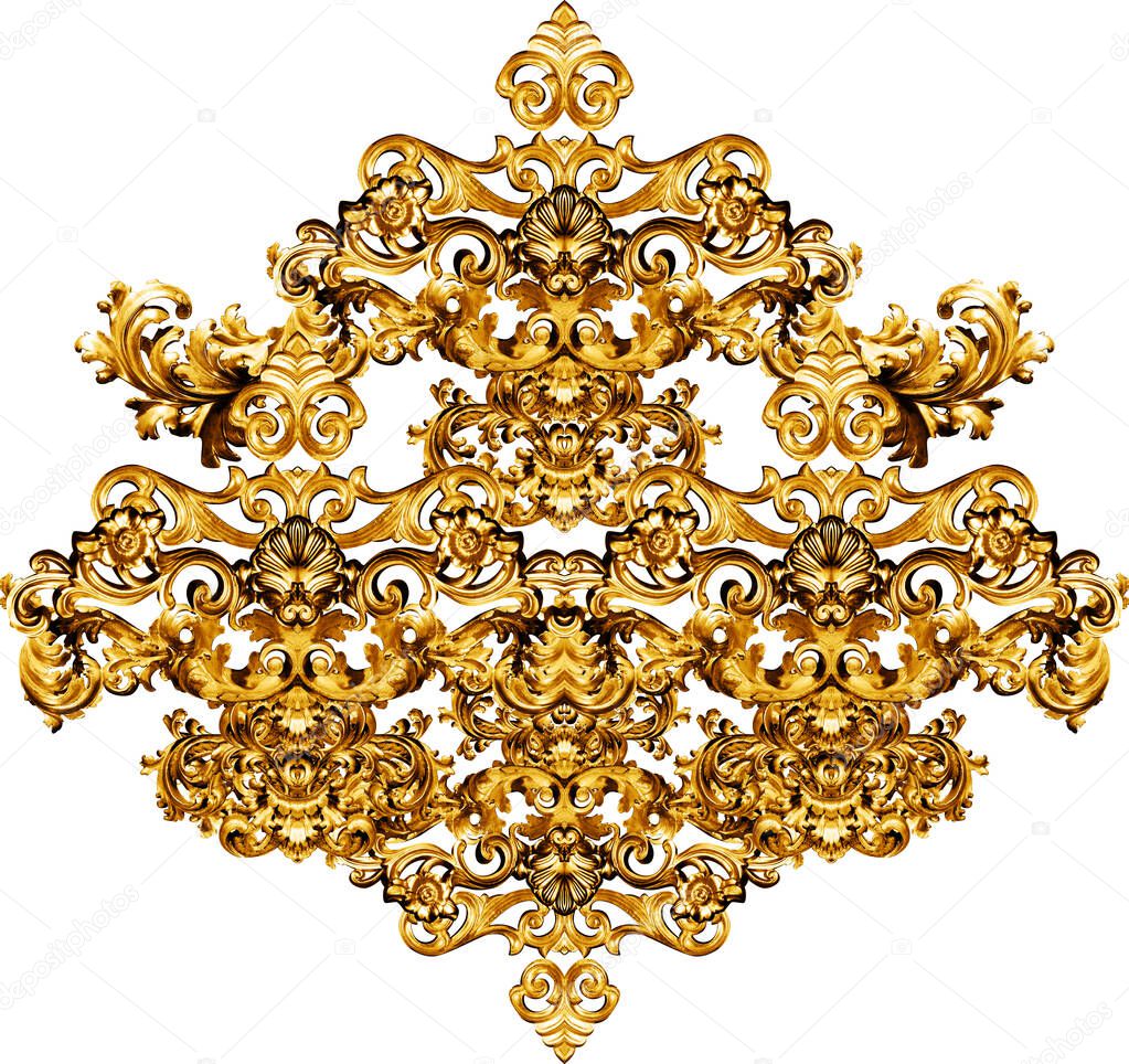 Geometric pattern; golden baroque and  ornament elements for print