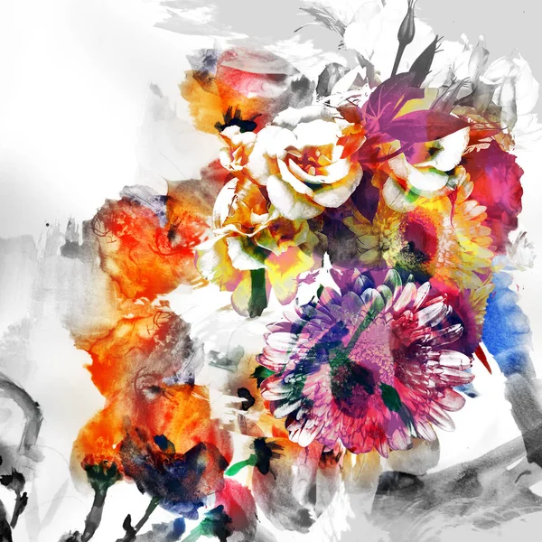 Parmak Izi Için Suluboya Çiçek Deseni — Stok fotoğraf