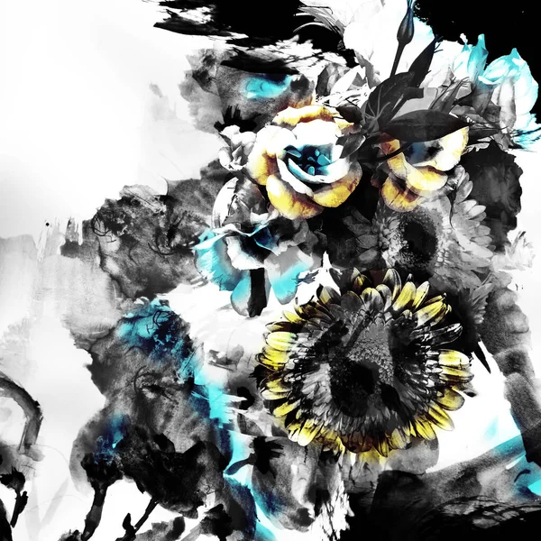 Parmak izi için suluboya çiçek deseni