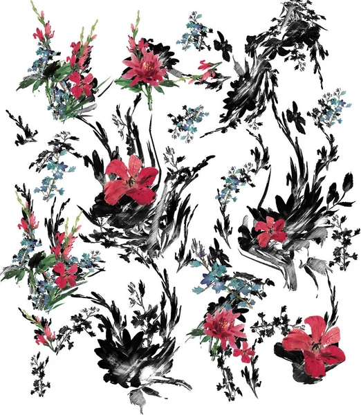 Aquarel Bloemenpatroon Voor Print — Stockfoto
