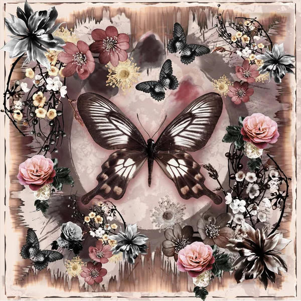 Parmak izi için çiçek arkaplanı olan kelebek