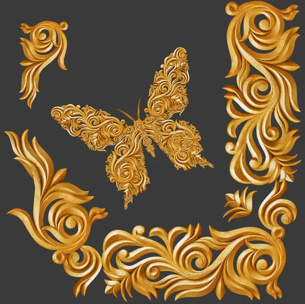 Бабочка Крылом Цветов Барокко — стоковое фото