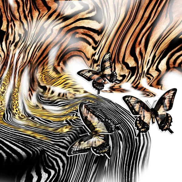 Motýl Mix Leopard Kůže Vzor Pozadí — Stock fotografie