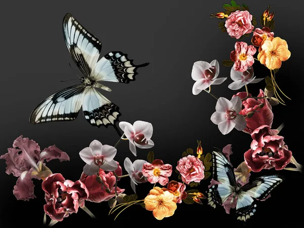 Бабочка Украшена Цветами — стоковое фото