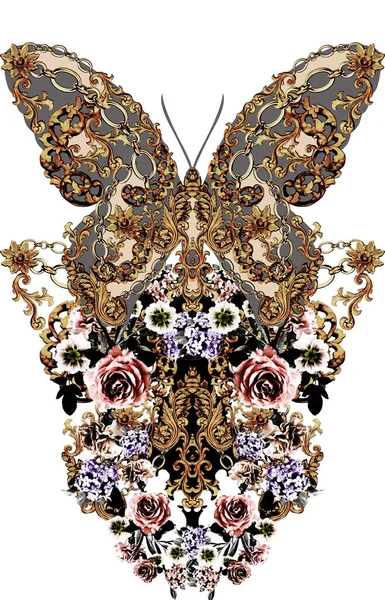 Бабочка Стиле Барокко Красивым Цветочным Узором — стоковое фото