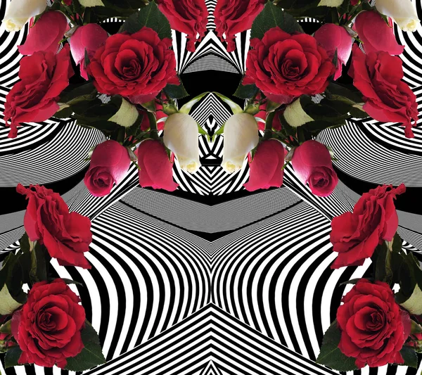 Blumen Rosen Und Geometrisches Muster — Stockfoto