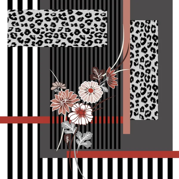 Květiny Geometrický Vzor Pro Tisk Leopard Kůže — Stock fotografie