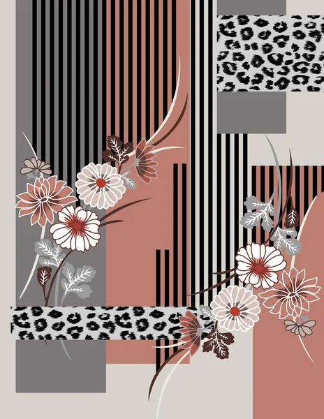 Flores Patrón Geométrico Para Imprimir Piel Leopardo —  Fotos de Stock