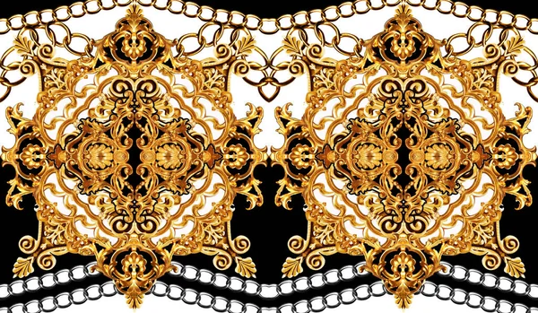 Χρυσό Μπαρόκ Και Διακοσμητικά Στοιχεία Σχεδιασμό Αλυσίδων — Φωτογραφία Αρχείου