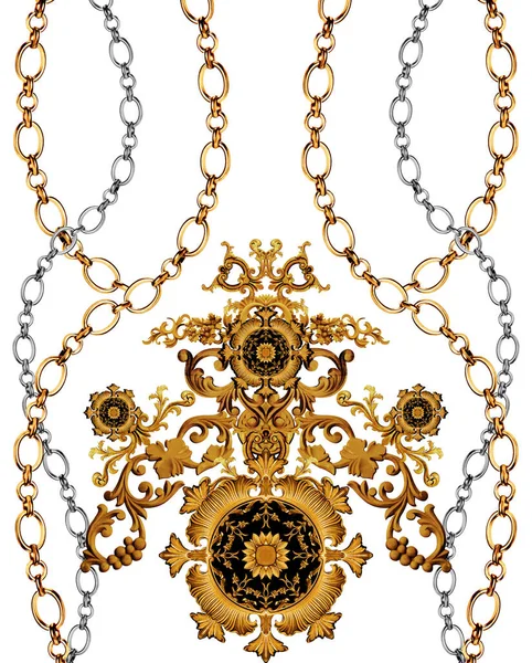 Zlaté Barokní Ozdobné Prvky Konstrukcí Řetězů — Stock fotografie