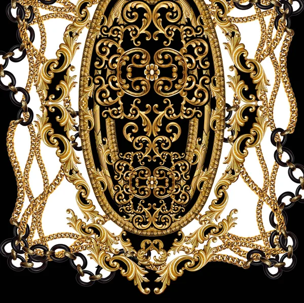 Gouden Barok Ornament Elementen Met Kettingen Ontwerp — Stockfoto